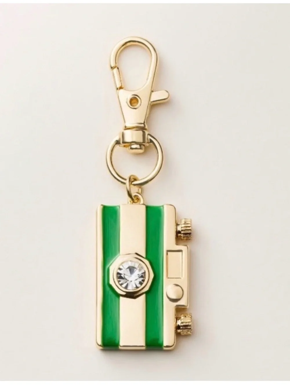 Kate Spade x Target Green White Striped Camera Gold Keychain New with tags